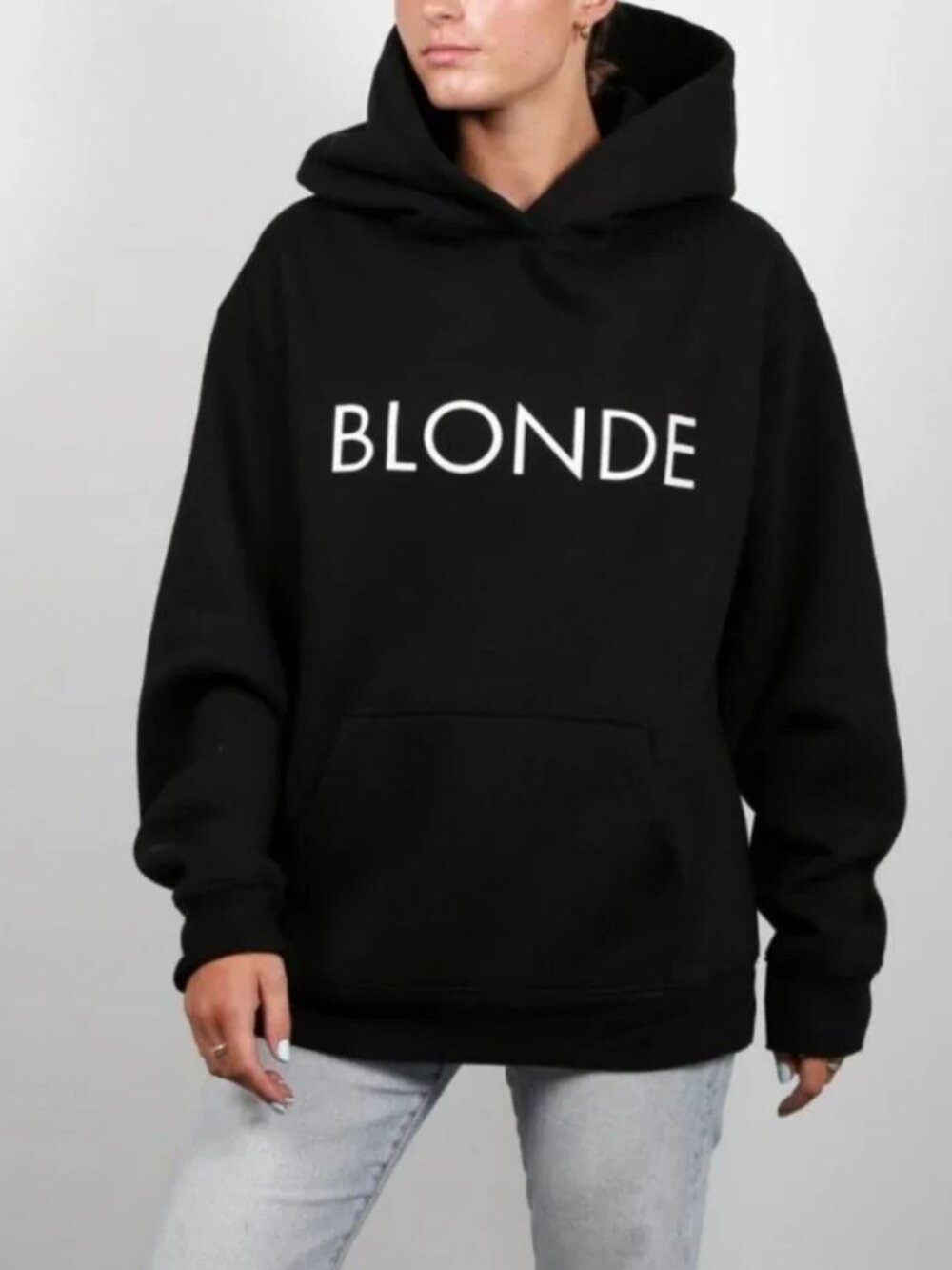 Brunette The Label Blonde Hoodie Sweatshirt Relaxed Black Fleece Medium Large